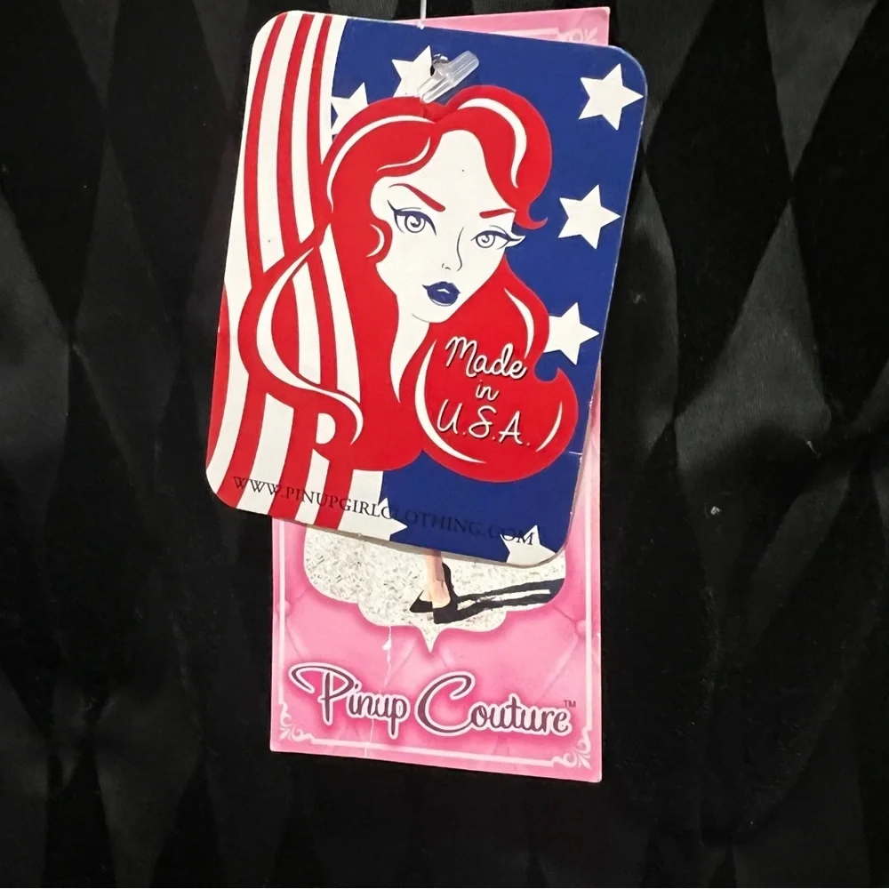 Pinup couture  Gena Dress In Black Flocked Harlequin  short sleeve small NWT - Picture 8 of 8